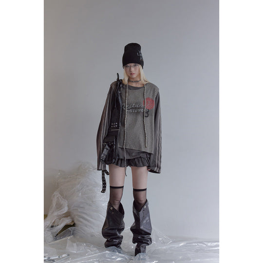 Damen Lagen-Langarmshirt mit gestreiftem Frontpanel und Spitzenband Nord Taschen