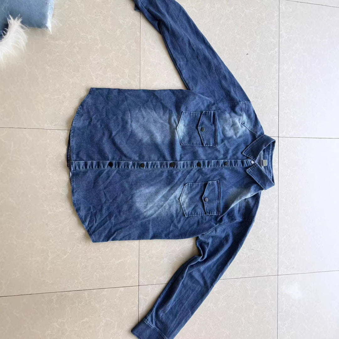 Herren locker geschnittenes Jeansstoff-Overshirt mit Pattentaschen und abgerundetem Saum Nord Taschen