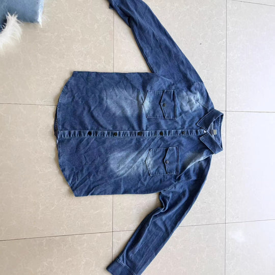 Herren locker geschnittenes Jeansstoff-Overshirt mit Pattentaschen und abgerundetem Saum Nord Taschen