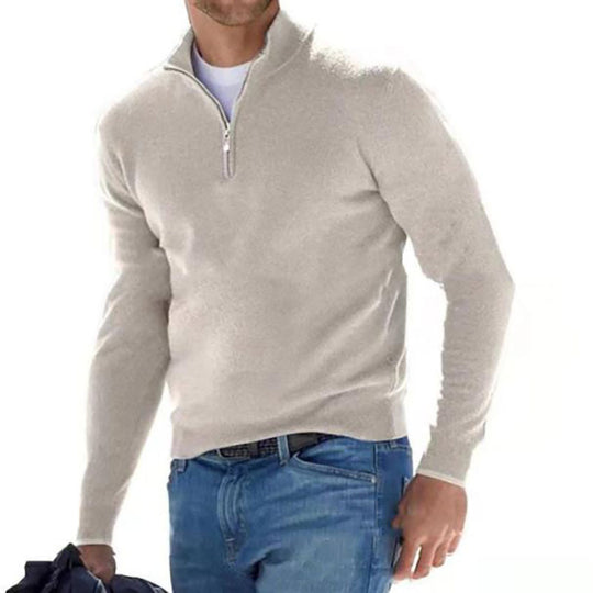 Herren Feiner Strickpullover mit kurzem Reißverschluss und Troyerkragen Nord Taschen