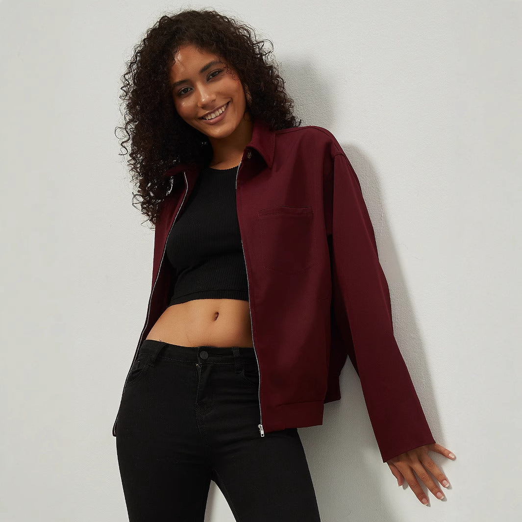 Damen Boxy Overshirt-Jacke mit Metallreißverschluss und Hemdkragen Nord Taschen