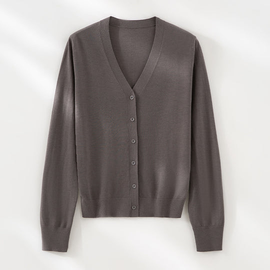 Damen Feinstrick-Cardigan mit V-Ausschnitt, Knopfleiste und Rippbündchen Nord Taschen