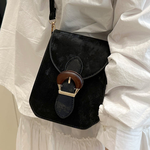 Damen Umhängetasche mit verstellbarem Riemen und stilvollem Holzverschluss Nord Taschen