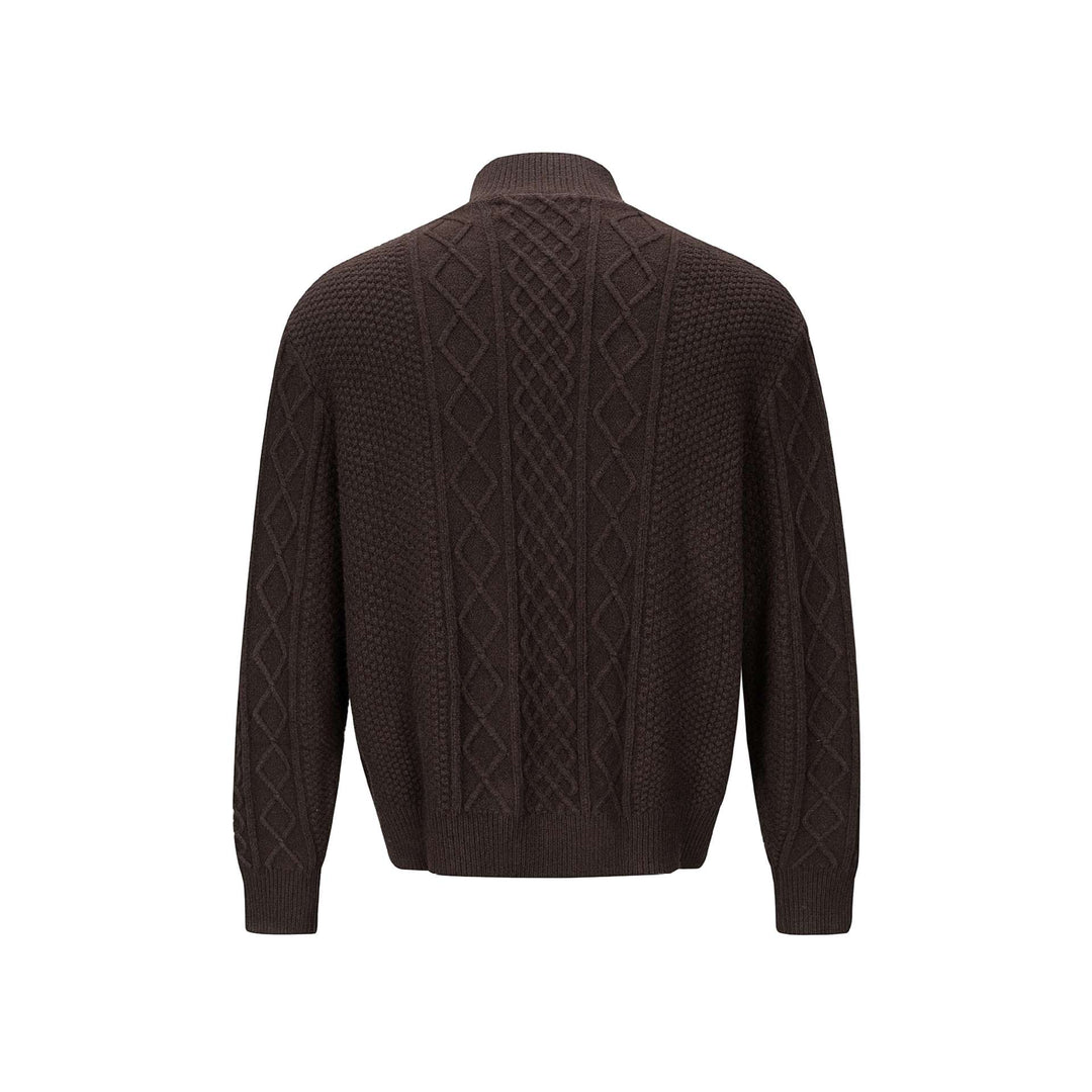 Herren Strickcardigan mit Zopfmuster, Stehkragen und knöpfbarer Front Nord Taschen