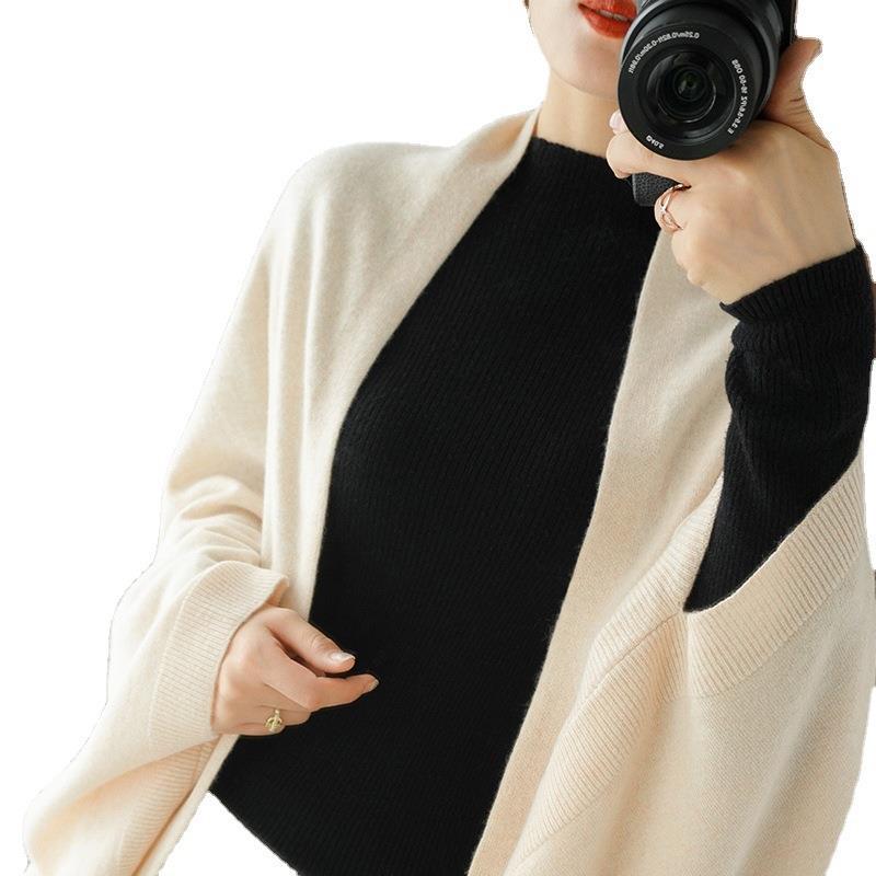 Damen Langer offener Kaschmir‑Look Strick-Wrap mit überschnittener Ärmelpartie Nord Taschen