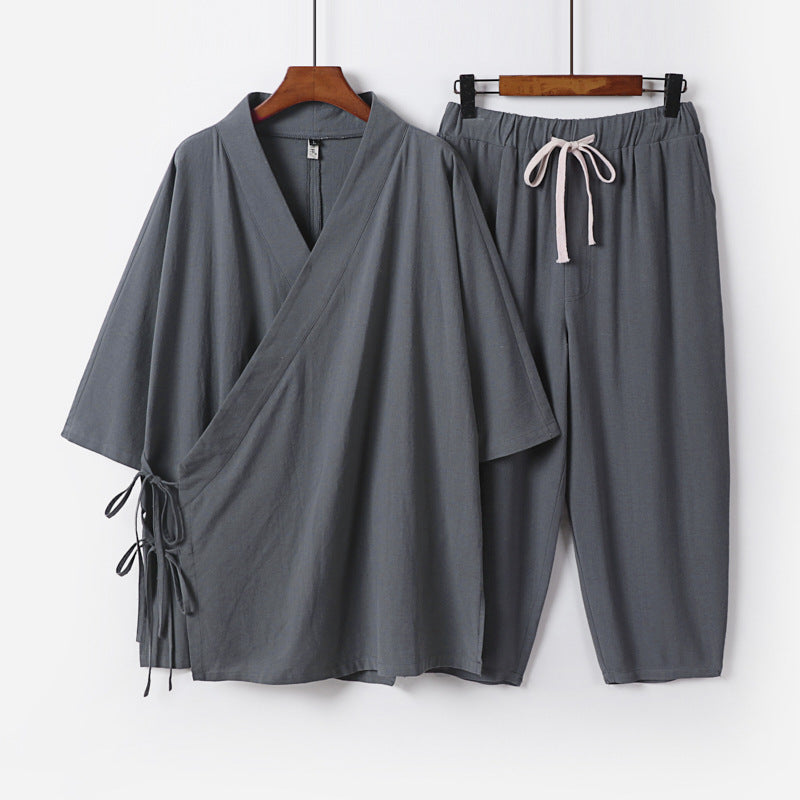 Herren Kimono-Loungewear-Set mit Wickeloberteil, Kordelbundhose und lockerer Passform Nord Taschen