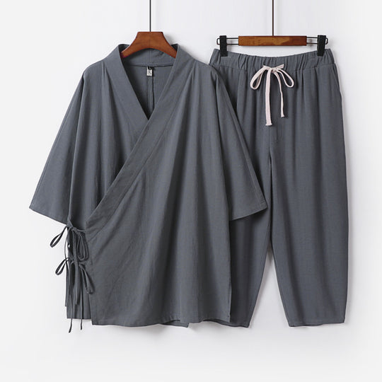 Herren Kimono-Loungewear-Set mit Wickeloberteil, Kordelbundhose und lockerer Passform Nord Taschen