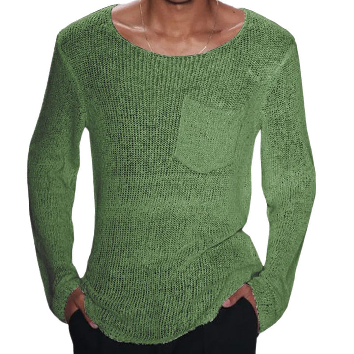Herren lässiger Pullover mit offener Maschenstruktur und Brusttasche