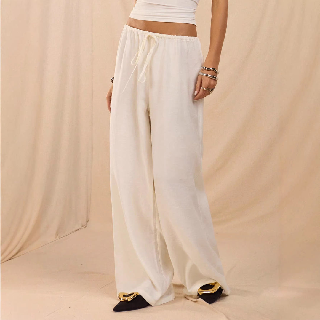 Damen Weite Relax-Hose aus Viskose-Leinen-Mix mit Elastikbund und Kordel Nord Taschen