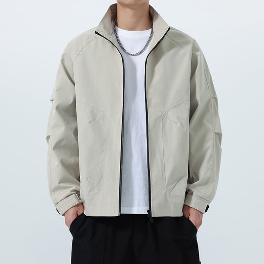 Herren Leichte Utility-Übergangsjacke mit Stehkragen, Raglanärmeln und verstellbaren Klettbündchen Nord Taschen