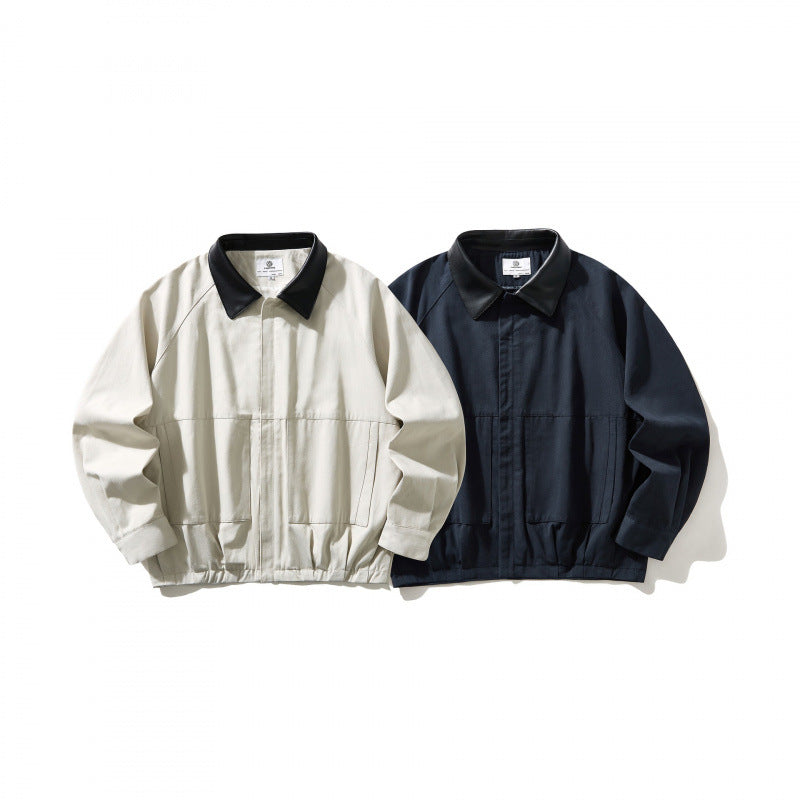 Herren Kurz geschnittener Canvas-Blouson mit Lederimitat-Kragen und elastischem Saum Nord Taschen