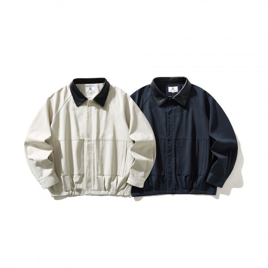 Herren Kurz geschnittener Canvas-Blouson mit Lederimitat-Kragen und elastischem Saum Nord Taschen