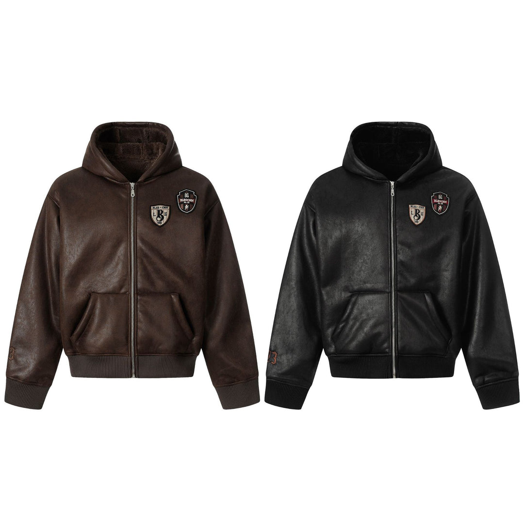 Herren Kapuzen-Lederblouson mit Teddyfutter und Rippbündchen Nord Taschen