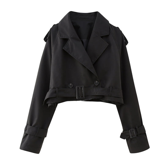 Damen Gekürzte Trenchjacke mit Taillengürtel, Schulterklappen und verstellbaren Ärmelriemen Nord Taschen