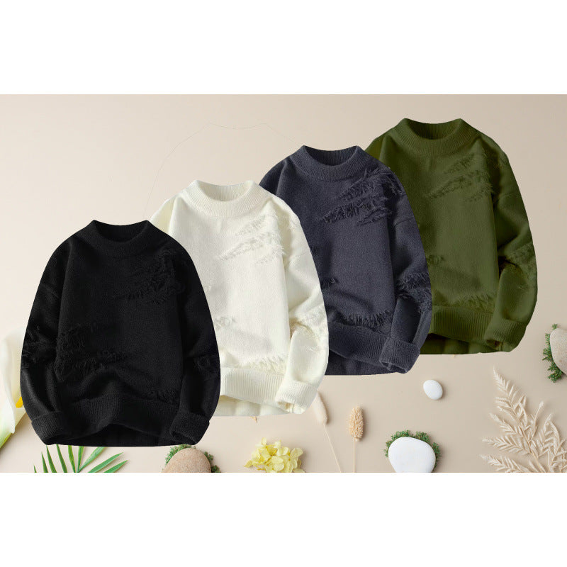 Damen Kurz geschnittener kuscheliger Strickpullover mit Fransen‑Einsätzen und Stehkragen Nord Taschen
