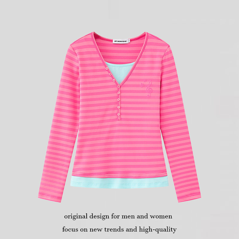 Damen Lagen-Langarmshirt mit Henley-Knopfleiste und kontrastierendem Unterlayer Nord Taschen