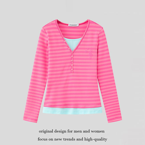 Damen Lagen-Langarmshirt mit Henley-Knopfleiste und kontrastierendem Unterlayer Nord Taschen