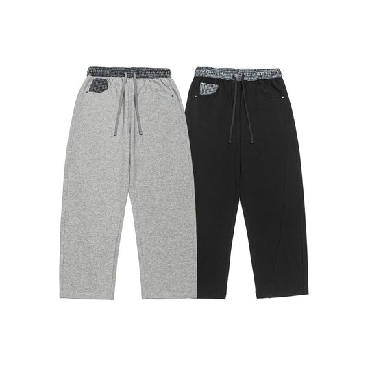 Damen Verkürzte Relaxed-Jogginghose mit elastischem Kordelbund, Karodetail und Ziernähten Nord Taschen