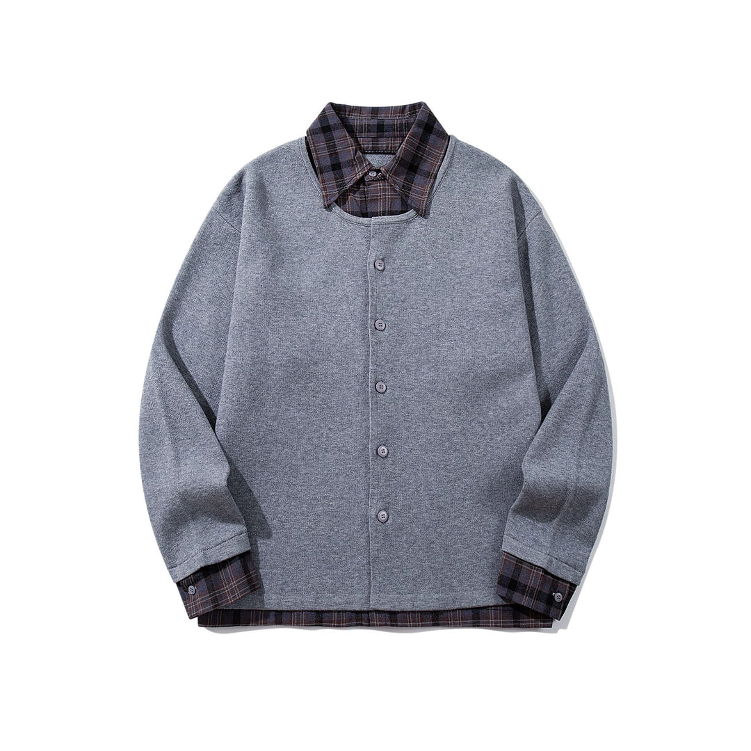 Herren Karierter Flanellhemd-Layer mit offenem Strickcardigan Nord Taschen
