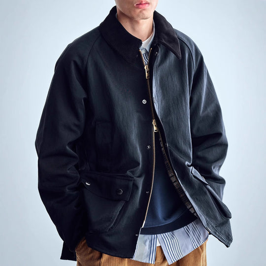 Herren Utility-Fieldjacke aus gewachstem Baumwollmix mit Cordkragen Nord Taschen