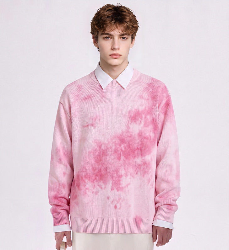 Herren Oversize-Strickpullover mit Batikoptik, Rundhalsausschnitt und Rippbündchen Nord Taschen