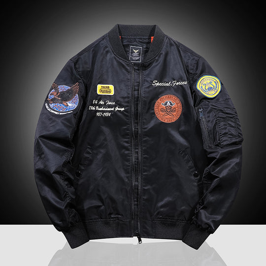 Herren Pilotenblouson im Bomberstil mit Marken-Patches, Ärmeltasche und windabweisender Außenhülle Nord Taschen