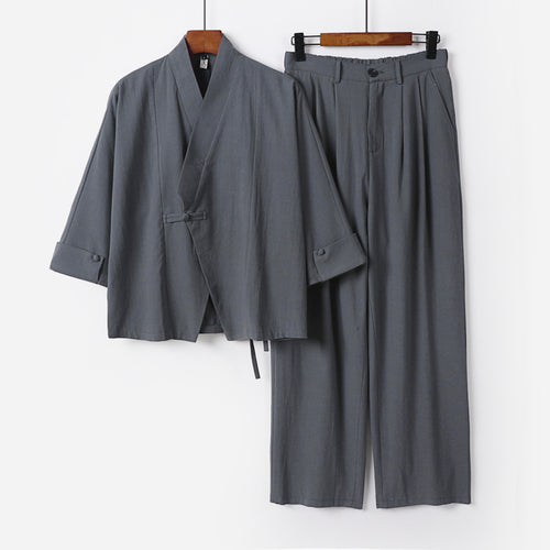 Herren Modernes Zen-Loungewear-Set aus Leichtem Material mit Kurz-Kimono und tailliert-zulaufender Bundhose Nord Taschen
