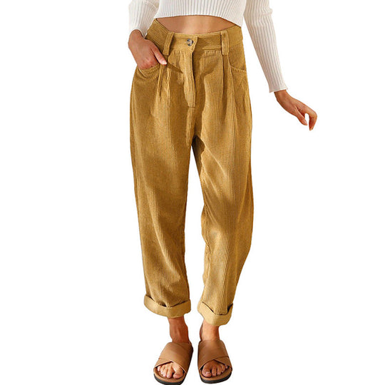 Damen modische Cordhose mit hohem Bund und weitem Bein