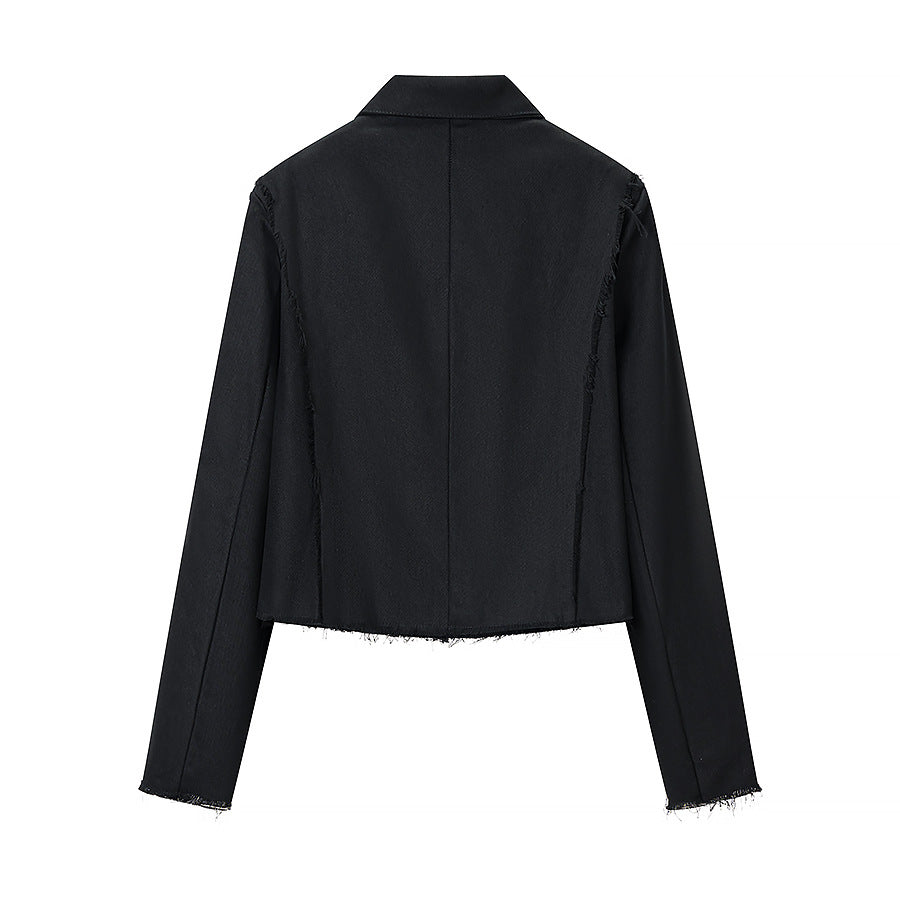 Damen Kurze militärisch inspirierte Jacke mit Zierkordeln und fransigem Saum Nord Taschen