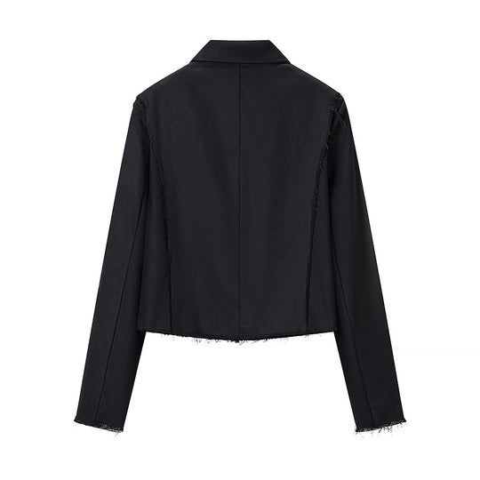 Damen Kurze militärisch inspirierte Jacke mit Zierkordeln und fransigem Saum Nord Taschen