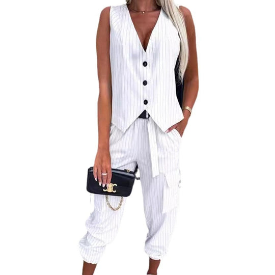Damen Elegantes Zweiteiler-Set mit Weste und sportlichen Hosen