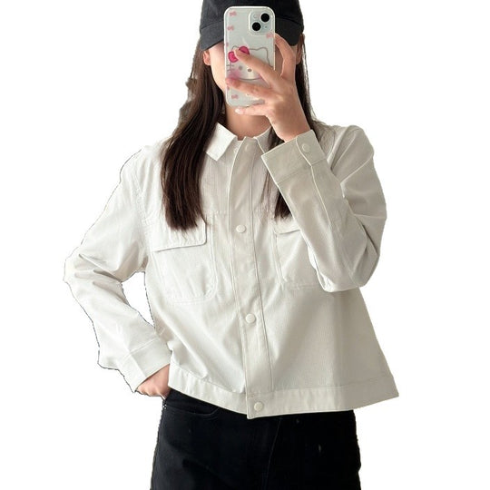 Damen Kurze Overshirt-Jacke aus strukturiertem Canvas mit Brusttaschen Nord Taschen