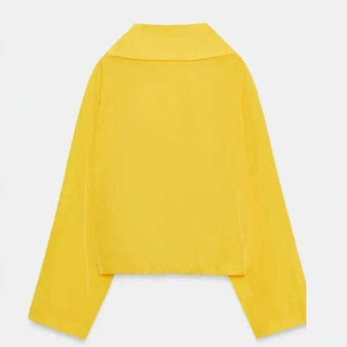 Damen Leichte Oversize‑Utilityjacke mit Tunnelzug‑Taillierung, Stehkragen und Ballonärmeln Nord Taschen