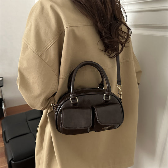 Damen stylische Lederhandtasche mit doppelten Fronttaschen Nord Taschen