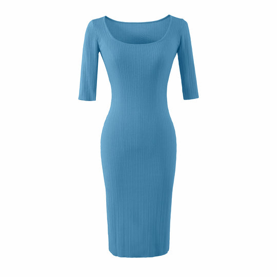 Damen Figurbetontes geripptes Midikleid aus Stretch-Strick Nord Taschen