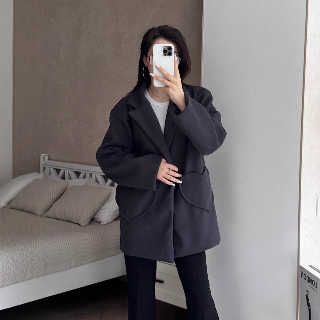 Damen Oversized Blazer-Mantel mit herzförmigen Taschen Nord Taschen