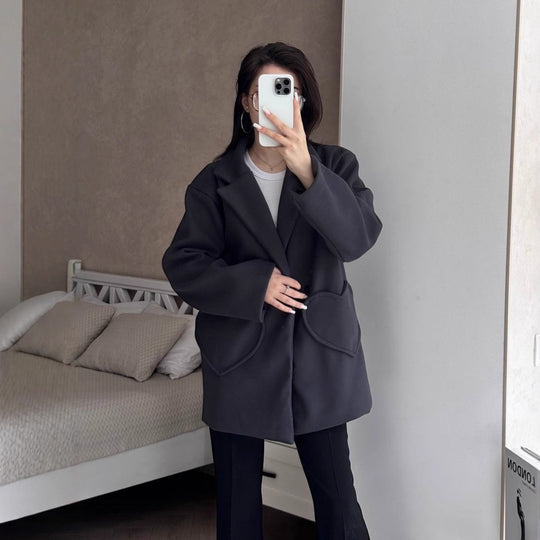 Damen Oversized Blazer-Mantel mit herzförmigen Taschen Nord Taschen