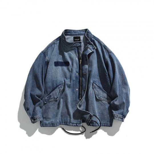 Herren Oversize-Jeansjacke mit Stehkragen, aufgesetzten Taschen und Tunnelzug Nord Taschen