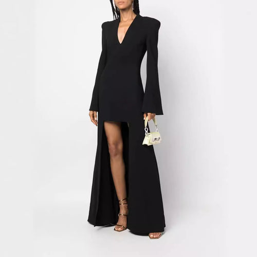 Damen Maxikleid im Blazerstil mit markanten Schulterpolstern, taillierter Silhouette und hohem Beinschlitz Nord Taschen