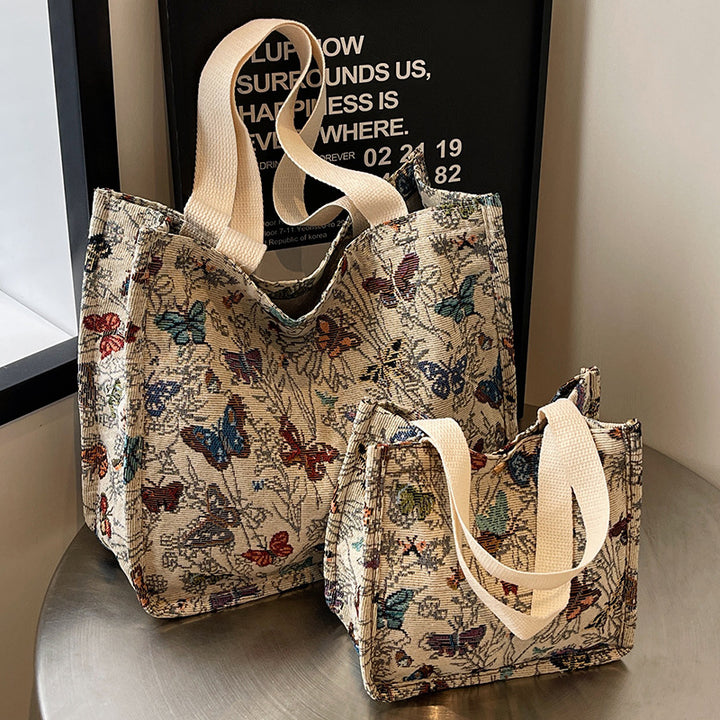 Damen Jute-Tasche mit buntem Schmetterlingsdesign und stabilen Tragegriffen Nord Taschen