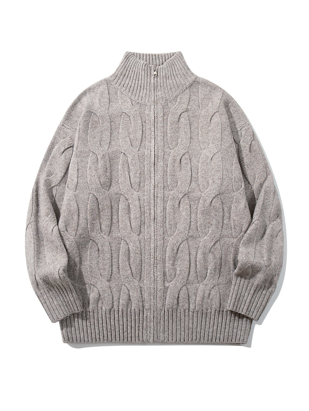 Damen Grob gestrickte Zip‑Strickjacke mit Zopfmuster und hohem Rippkragen Nord Taschen