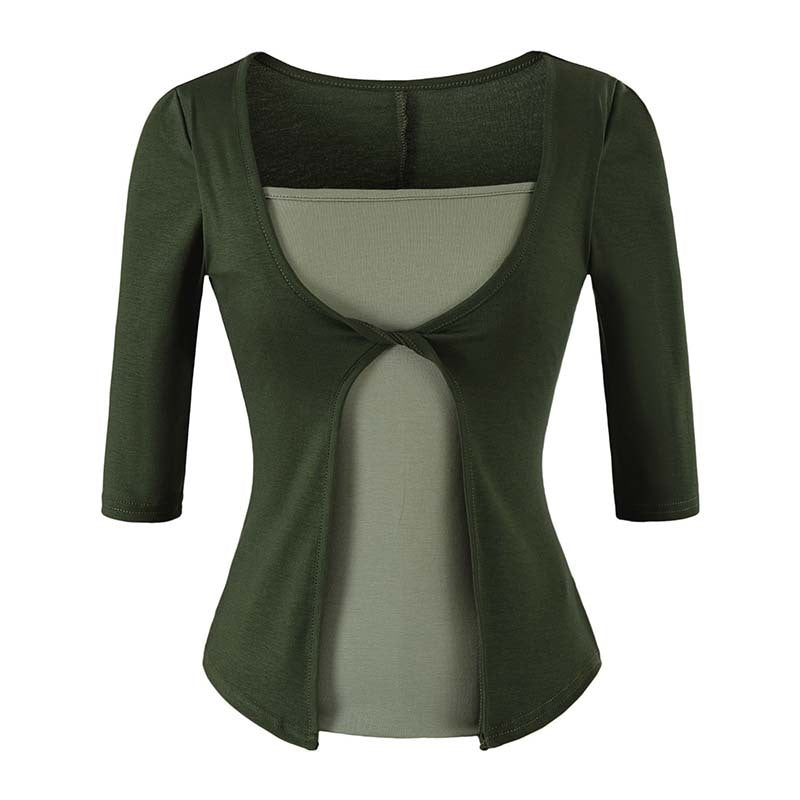Damen Lagen‑Look Shirt mit Knotenfront, Dreiviertelärmel und integriertem Untertop Nord Taschen