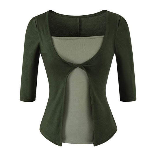 Damen Lagen‑Look Shirt mit Knotenfront, Dreiviertelärmel und integriertem Untertop Nord Taschen