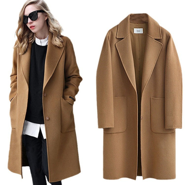Damen Longline Wollmix-Mantel mit Oversize-Revers und aufgesetzten Taschen Nord Taschen
