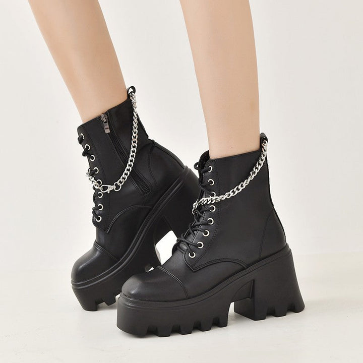Damen Chunky Stiefel mit modischen Schnallen und robustem Plateau-Heel