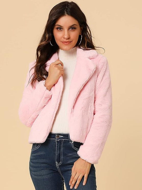 Damen Kurzblouson aus samtigem Faux‑Fur mit fallendem Revers und figurfreundlichem Cropped‑Schnitt Nord Taschen