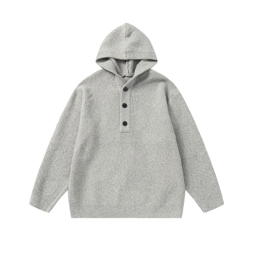 Unisex Gerippter Strick-Hoodie mit Halbknopfblende und Oversize-Schnitt Nord Taschen