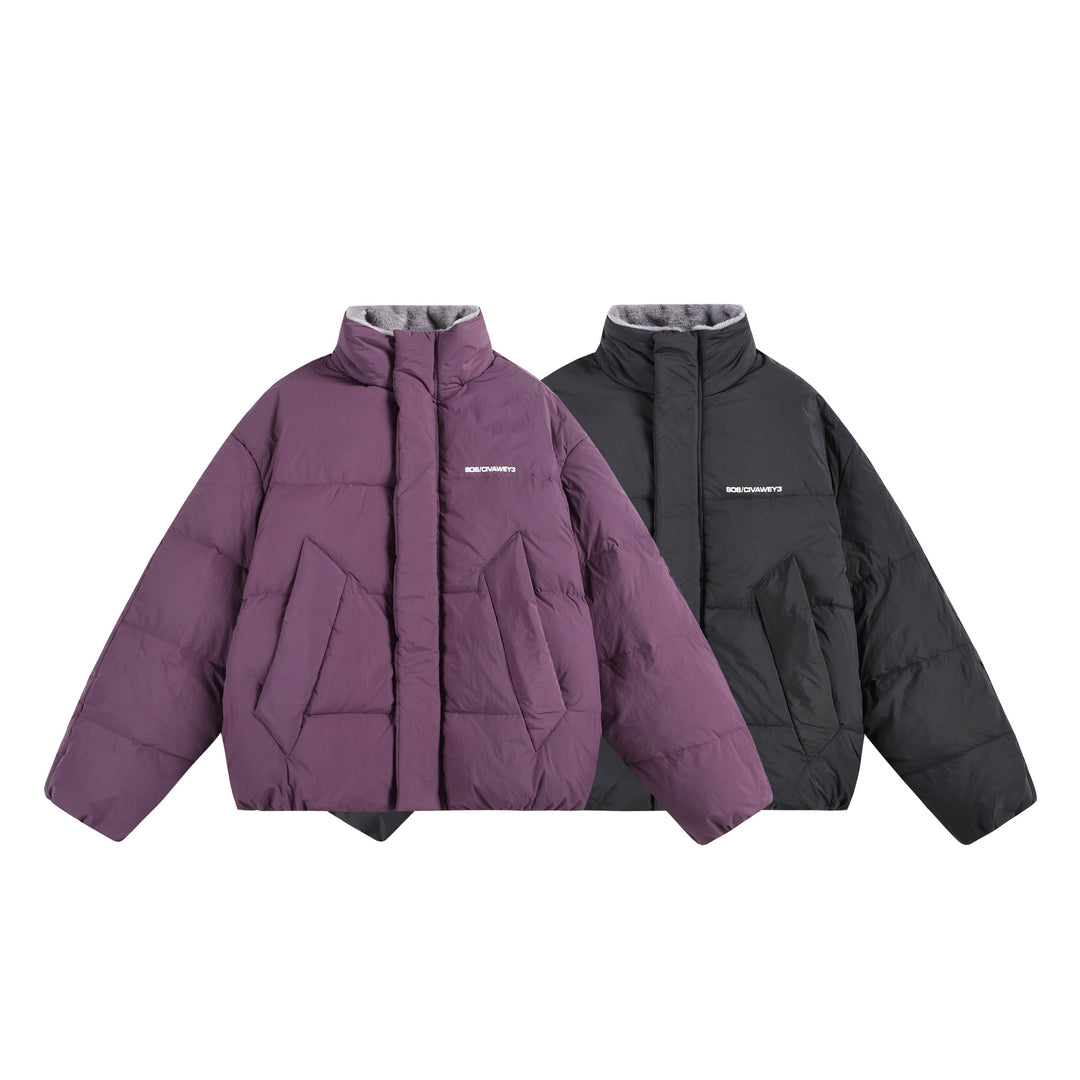 Damen Oversize Steppjacke mit hohem Plüschkragen und Windschutzleiste Nord Taschen
