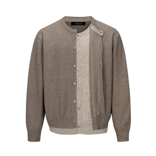 Herren Feinstrick-Cardigan mit zweilagiger Optik, Rundhalsausschnitt und durchgehender Knopfleiste Nord Taschen