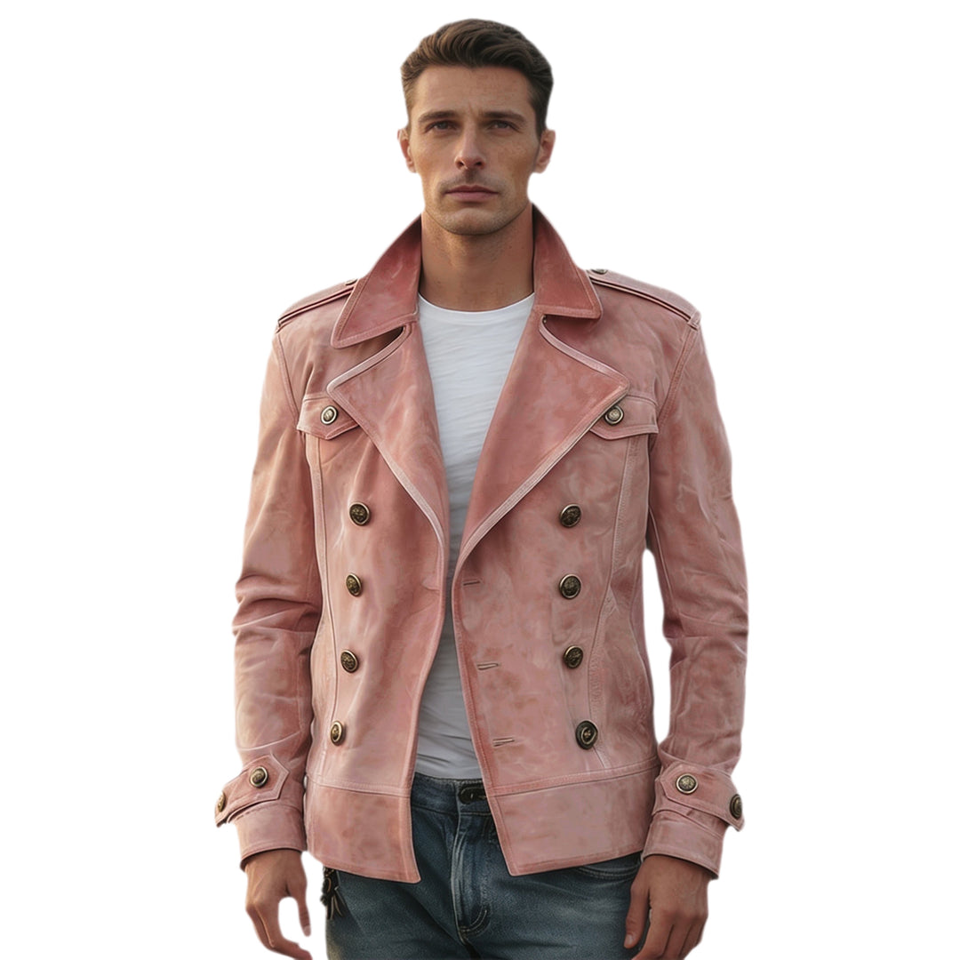 Herren Doppelreihige Lederjacke im Vintage-Look mit Schalkragen und Schulterklappen Nord Taschen